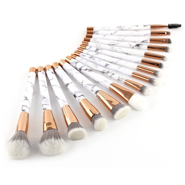 15-Piece White Marble Makeup Brush Set – Professional Beauty Kit for Flawless Application