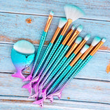 11-Piece Mermaid Makeup Brushes Kit – Professional Synthetic Brushes for Face, Eyes & Lips