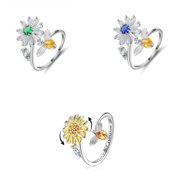 Flower Bee Elegant Adjustable Spinner Ring