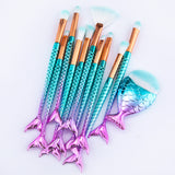 11-Piece Mermaid Makeup Brushes Kit – Professional Synthetic Brushes for Face, Eyes & Lips