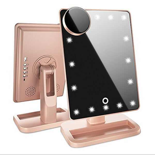 Touch Screen LED Makeup Mirror with Bluetooth Speaker & 10X Magnification