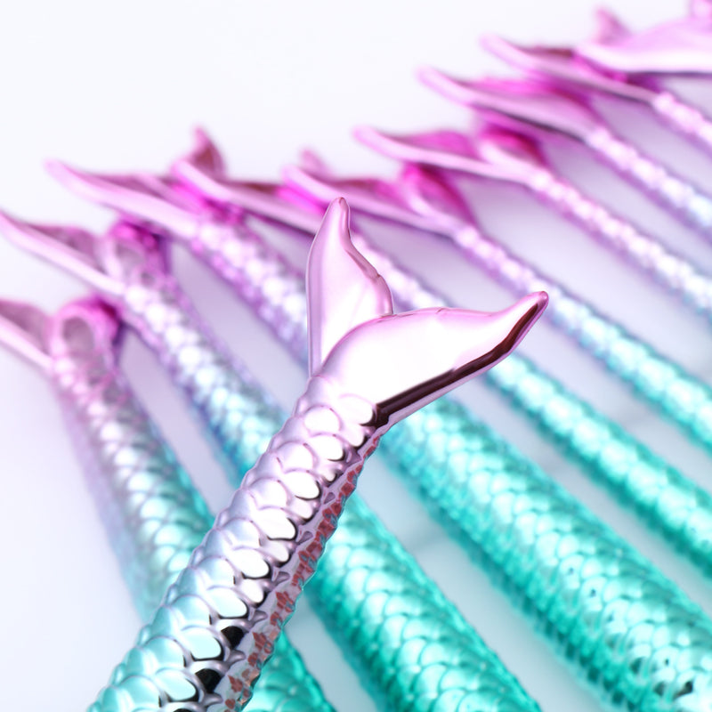 11-Piece Mermaid Makeup Brushes Kit – Professional Synthetic Brushes for Face, Eyes & Lips